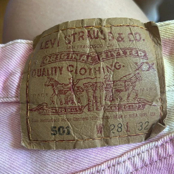 Levis Vintage Tie Dyed Heavy Distressed Bohemian Rainbow High Waisted Shorts - Picture 3 of 3